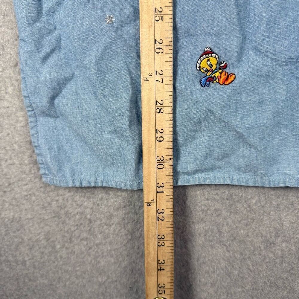 Warner Brothers Womens L Button Front Embroidered Denim Shirt Tweety Christmas - Picture 5 of 7